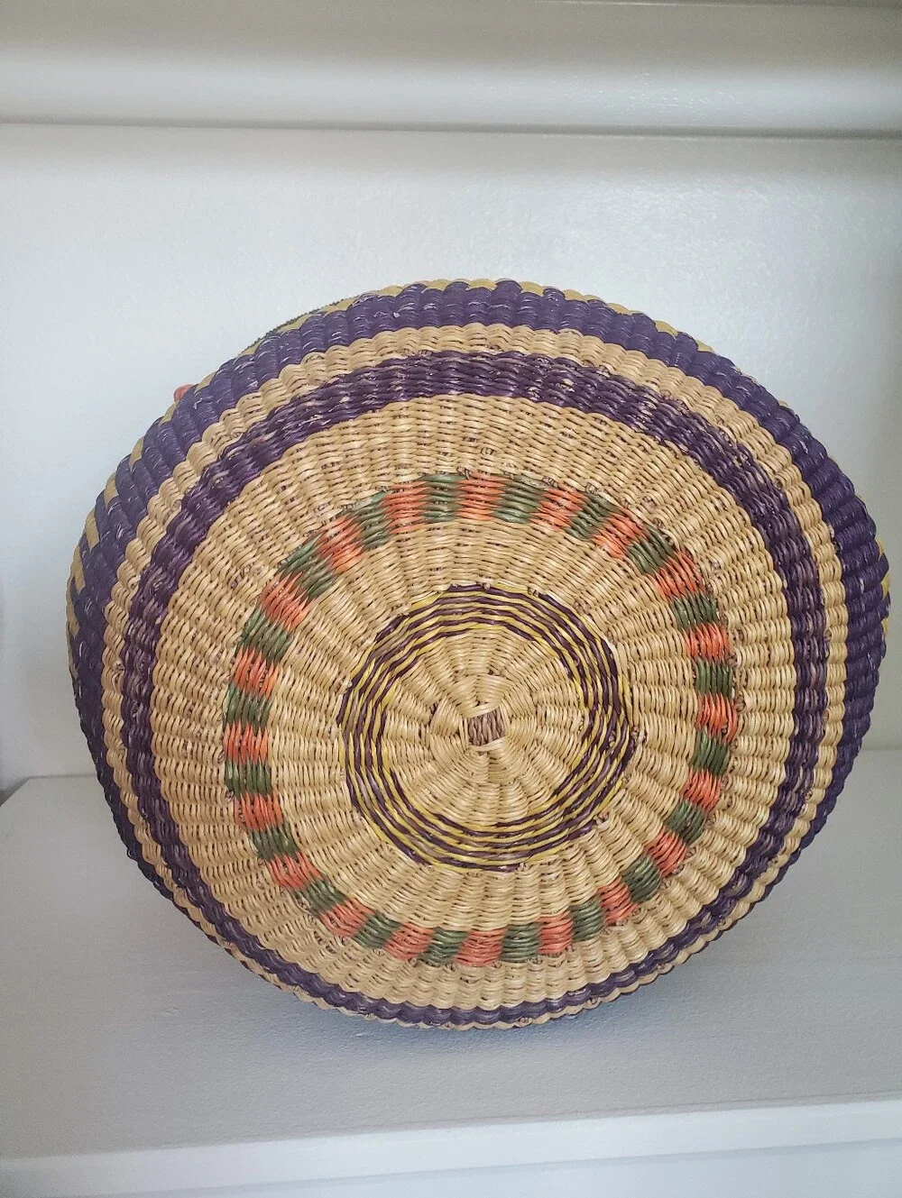 Large Colorful Basket Leather Handle Home Decor Boho Farmhouse Coastal Western